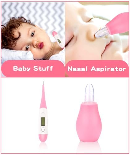 Baby Grooming and Healthcare Kits with Baby Nasal Aspirator, 17 in 1 Portable Baby Safety Care Set with Hair Brush Comb Nail Clipper for Newborn Infant Girl Boys(Pink)