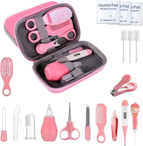 Baby Grooming Kit, 19 in 1 Baby Healthcare and Grooming Kit Newborn Nursery Health Care and Baby Nail Trimmer and Cleaner Essentials Set for Newborn Boys Girls (Pink)