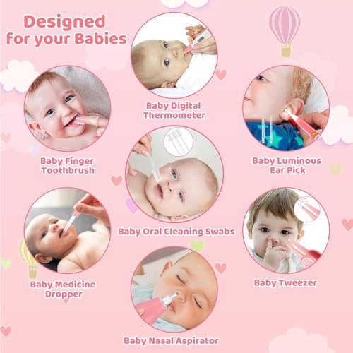Baby Grooming Kit, 19 in 1 Baby Healthcare and Grooming Kit Newborn Nursery Health Care and Baby Nail Trimmer and Cleaner Essentials Set for Newborn Boys Girls (Pink)