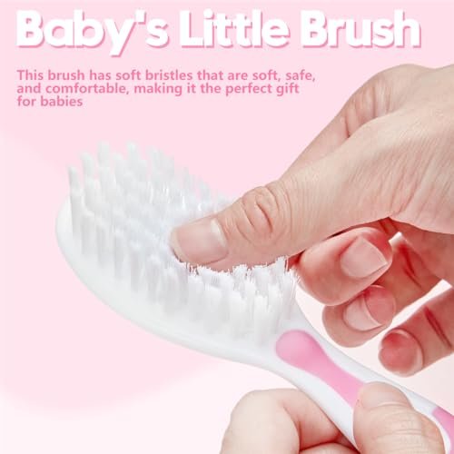 Baby Hair Brush and Comb Sets, New Born Baby Hair Brushes, Perfect Baby Registry Gift for Newborns(Pink)