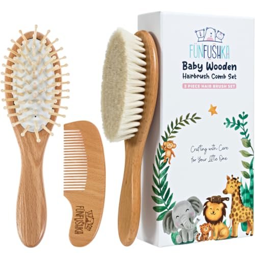 Baby Hair Brush Set for Newborns & Toddlers - Baby Brush and Comb Set with Soft Bristle Hair Brush Perfect for Cradle Cap, Newborn Showers & Registries Gift, Comb Brush for Girls & Boys