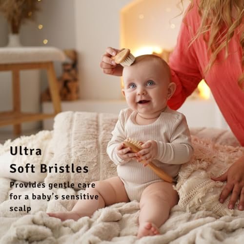 Baby Hair Brush Set for Newborns & Toddlers - Baby Brush and Comb Set with Soft Bristle Hair Brush Perfect for Cradle Cap, Newborn Showers & Registries Gift, Comb Brush for Girls & Boys