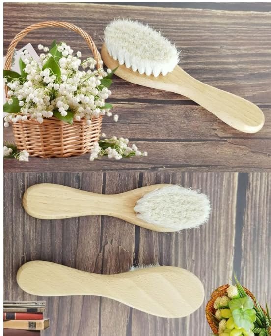 Baby Hair Brush, Wooden Baby Hair Brush for Newborns & Toddlers, Super Soft Goat Bristles Hair Brush, Toddler Hair Brush,Ideal for Cradle Cap (2PCS)