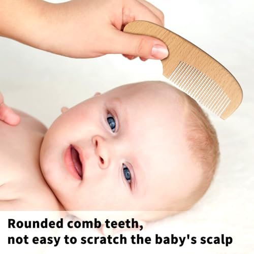 Baby Hair Care Kit, 5 in 1 Wooden Natural Goat Bristles Brush Cradle Cap Comb Baby Grooming Kit for Newborns Toddlers Boys Girls Gift
