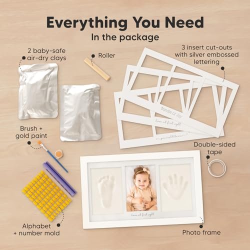 Baby Hand and Footprint Kit - Clay Handprint Keepsake Frame, Newborn Nursery Picture Frame, Personalized New Mom Gifts for Baby Shower & Registry (Alpine White)