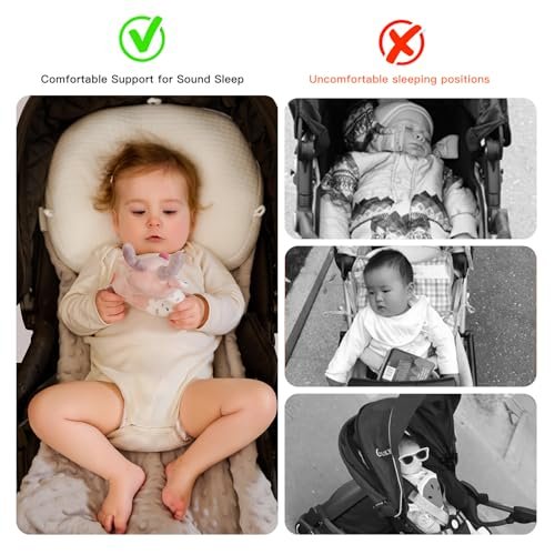 Baby Head Pillow Upgraded Flat Head Pillow, Baby Neck Support for Carseat Soft and Breathable Ergonomic Design, White