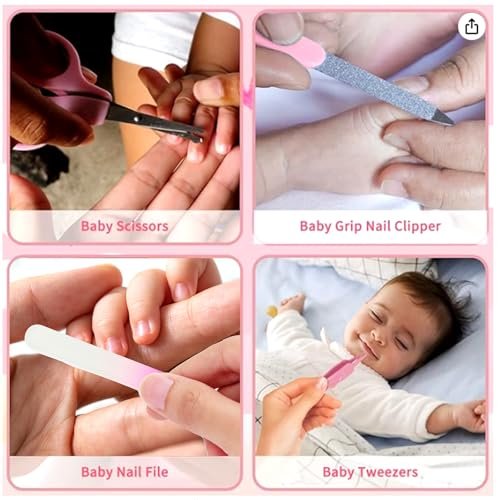 Baby Healthcare and Grooming Kit, 14 in 1 Baby Safety Set Newborn Nursery Health Care Set with Hair Brush Scale Nail Clippers for Baby Girls Boys (14 Kits Pink)