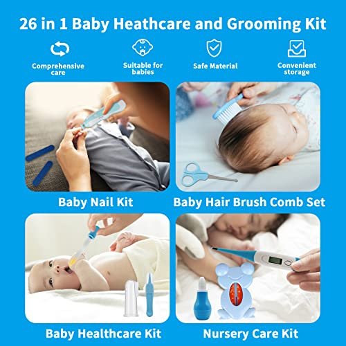 Baby Healthcare and Grooming Kit, 26 in 1 Baby Electric Nail Trimmer Set Newborn Nursery Health Care Set for Newborn Infant Toddlers Baby Boys Girls Kids Haircut Tools