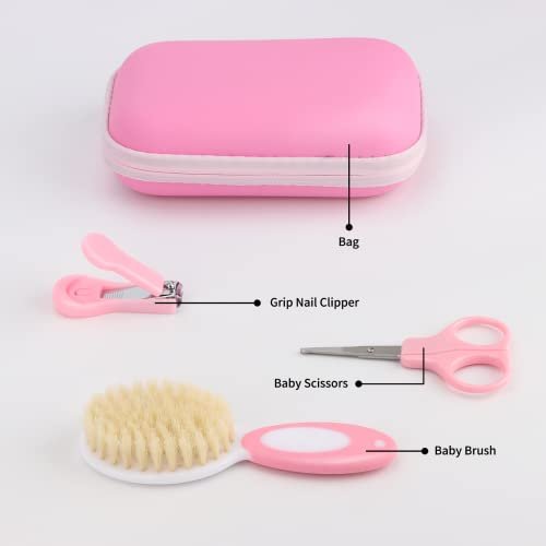 Baby Healthcare and Grooming Kit, Baby Safety Set Newborn Nursery Health Care Set with Hair Brush Scale Measuring Spoon Nail Clippers for Baby Girls Boys (24PCS Pink)