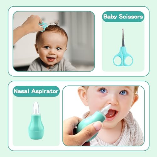 Baby Healthcare and Grooming Kit with Nail Clippers, Scissors, Infant Grooming Kit for Newborns (18 in 1, Green)