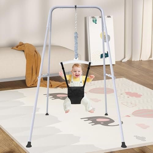 Baby Jumper with Stand, Toddler Swing Set forIndoor/Outdoor Play, Jumper for Baby 6-24 Months,Baby Jumpers and Bouncers with Adjustable Chain,Easy to Assemble & Store (Black)