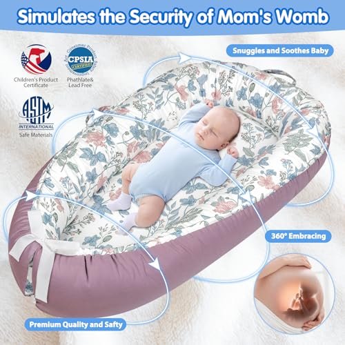 Baby Lounger - Baby Lounger for Newborn 0-24 Months, Breathable & Soft Baby Nest, Portable and Lightweight Lounger for Home and Travel, Ideal Newborn Babies Essentials
