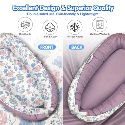 Baby Lounger - Baby Lounger for Newborn 0-24 Months, Breathable & Soft Baby Nest, Portable and Lightweight Lounger for Home and Travel, Ideal Newborn Babies Essentials