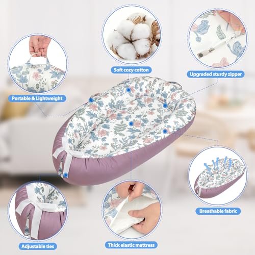 Baby Lounger - Baby Lounger for Newborn 0-24 Months, Breathable & Soft Baby Nest, Portable and Lightweight Lounger for Home and Travel, Ideal Newborn Babies Essentials
