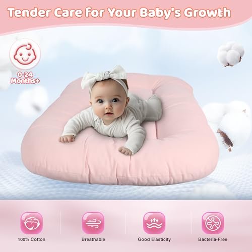 Baby Lounger - Baby Lounger Pillow for Newborn, 0-24 Months, Infant Lounger for Home and Travel, Soft Cotton, Co Sleeping Baby Nest, Newborn Babies Essentials Gifts, Pink (Lounger Cover Included)