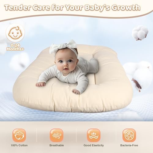 Baby Lounger - Baby Lounger Pillow for Newborn, 0-24 Months, Infant Lounger for Home and Travel, Soft Cotton, Co Sleeping Baby Nest, Newborn Babies Essentials Gifts, White (Lounger Cover Included)