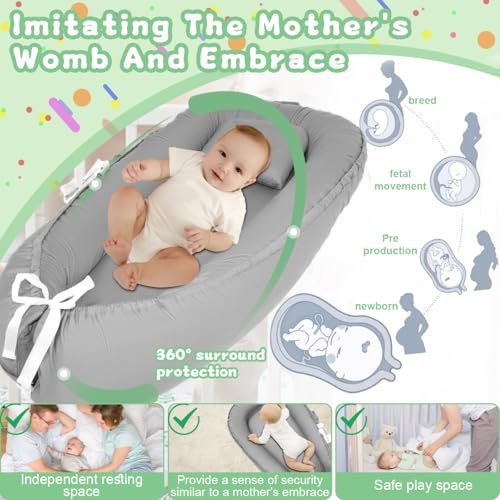 Baby Lounger for Newborn, Baby Lounger for 0-24 Months Babies, 100% Cotton Soft Breathable Baby Lounger Cover, Portable Baby Infant Lounger Babies Essentials Gifts