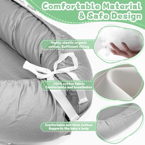 Baby Lounger for Newborn, Baby Lounger for 0-24 Months Babies, 100% Cotton Soft Breathable Baby Lounger Cover, Portable Baby Infant Lounger Babies Essentials Gifts