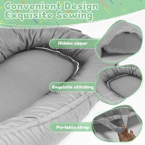 Baby Lounger for Newborn, Baby Lounger for 0-24 Months Babies, 100% Cotton Soft Breathable Baby Lounger Cover, Portable Baby Infant Lounger Babies Essentials Gifts