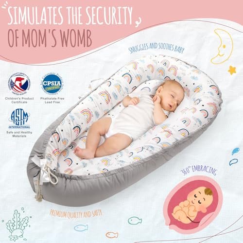 Baby Lounger for Newborn, Detachable Mosquito - Newborn Lounger Cover for 0-24 Months, Breathable & Portable Infant Lounger - Soft Baby Floor Seat Cover for Travel, Newborn Essentials - Grey
