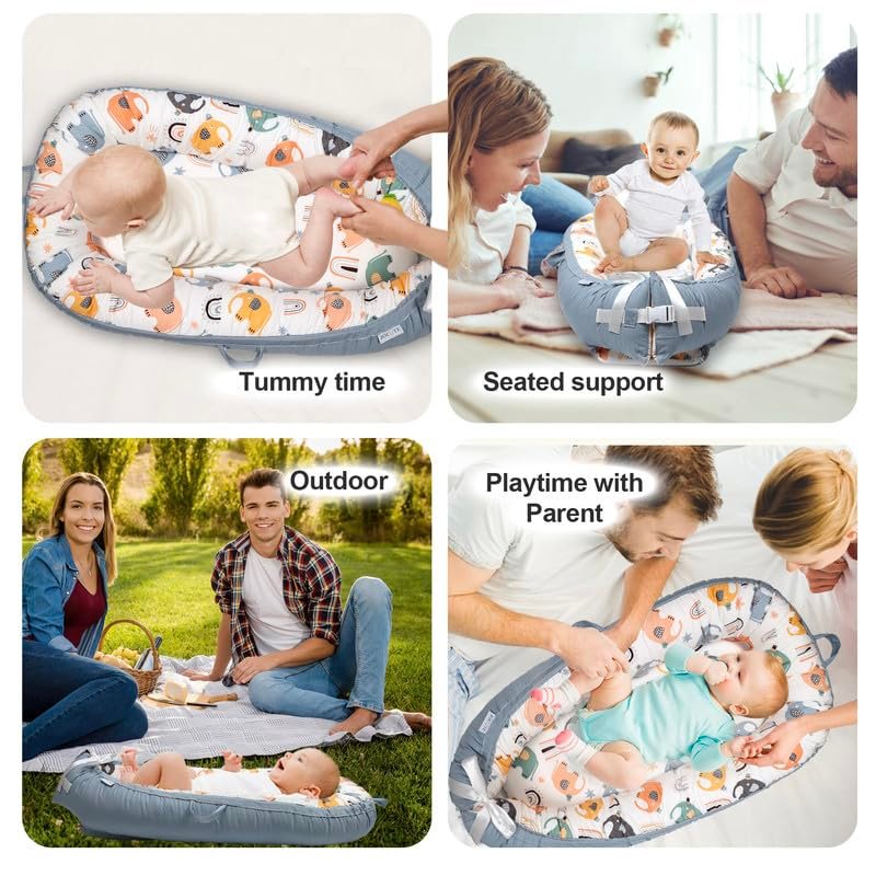 Baby Lounger Large Size, Cotton Breathable Baby Lounger Pillow Cover Waterproof, Infant Lounger for Travel, Grey Protable Cosleeper, Ultra Newborn Gifts