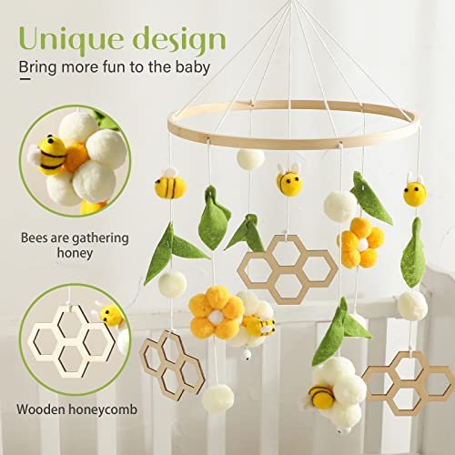 Baby Mobile for Crib, Nursery Mobile Decor, Bee Decoration for Infant, Soft Mobile for Boys and Girls