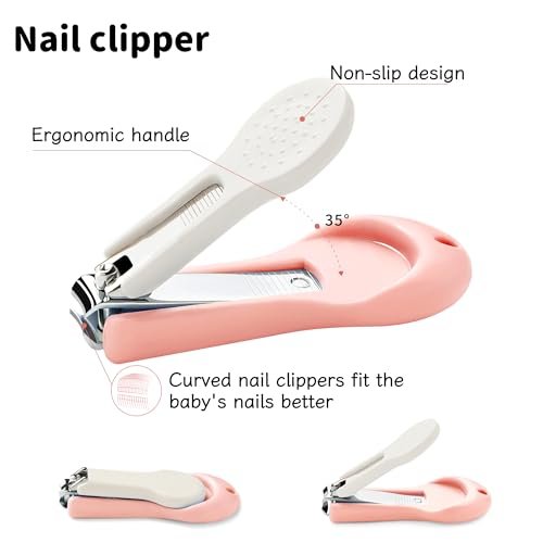 Baby Nail Clippers Kit Baby Grooming Set with Nail Clippers, Scissors, Nail File & Tweezers Baby Care Kit Fingernail Cutter for Baby,Newborn,Infant,Toddler,Kid(Pink)