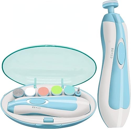 Baby Nail File Electric Nail Trimmer File Manicure Set, Toes Fingernails Care Trimmer with LED Light for Newborn, Kids and Adults