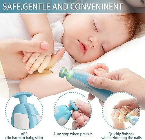 Baby Nail File Electric Nail Trimmer File Manicure Set, Toes Fingernails Care Trimmer with LED Light for Newborn, Kids and Adults