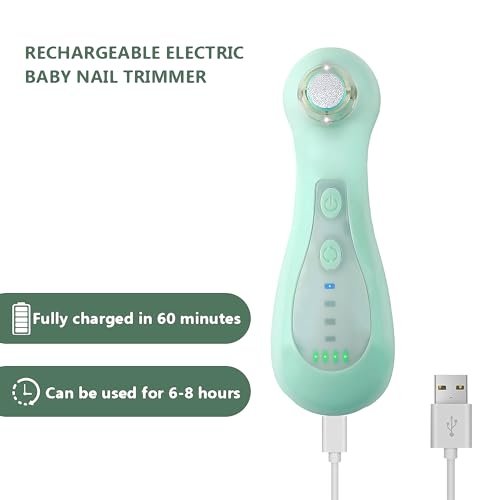 Baby Nail File Electric Rechargeable, Baby Nail Trimmer Electric with 10 Replacement Pads, Baby Nail Clippers with Light, Grooming Kit for Infant/Newborn/Toddler Nail Filer, Trim and Polish