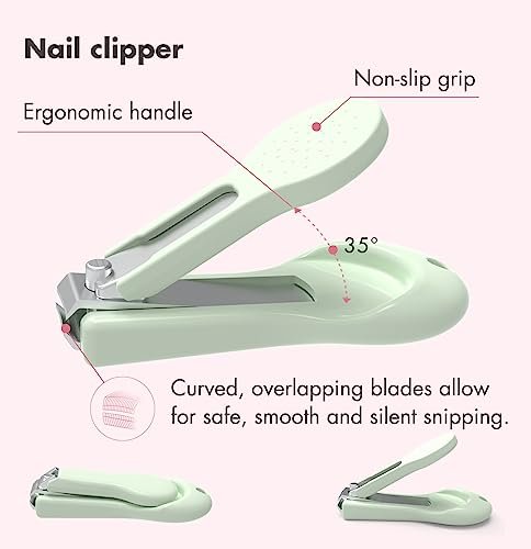 Baby Nail Kit, 4-in-1 Baby Nail Care Set with Cute Case, Baby Nail Clippers, Scissors, Nail File & Tweezers, Baby Manicure Kit and Pedicure kit for Newborn, Infant, Toddler, Kids-Owl Green