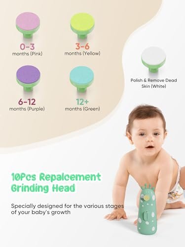Baby Nail Trimmer Electric Baby Nail File, Baby Nail Clippers with 10 Grinding Heads & LED Light Safe Electric Nail File for Baby Newborn Toddler Toes Fingernails Baby Nail Care Kit Green