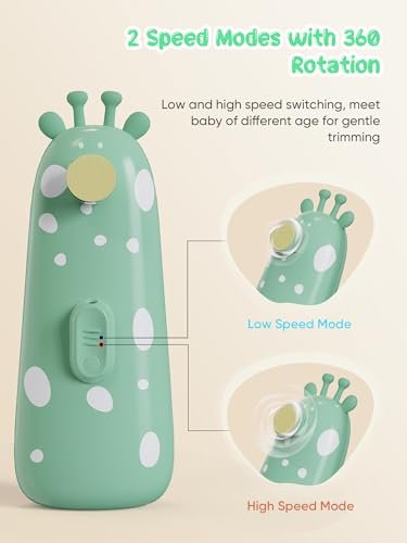 Baby Nail Trimmer Electric Baby Nail File, Baby Nail Clippers with 10 Grinding Heads & LED Light Safe Electric Nail File for Baby Newborn Toddler Toes Fingernails Baby Nail Care Kit Green