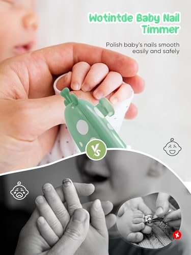 Baby Nail Trimmer Electric Baby Nail File, Baby Nail Clippers with 10 Grinding Heads & LED Light Safe Electric Nail File for Baby Newborn Toddler Toes Fingernails Baby Nail Care Kit Green