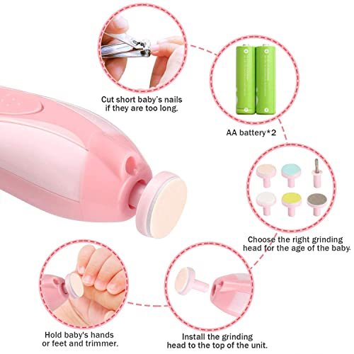 Baby Nail Trimmer Electric, Electric Nail File Baby Nail Clippers with Light, Toe Nail Sander for Thick Nails, Infant Nail Clippers for Newborn Or Toddler Toes and Fingernails(Pink)