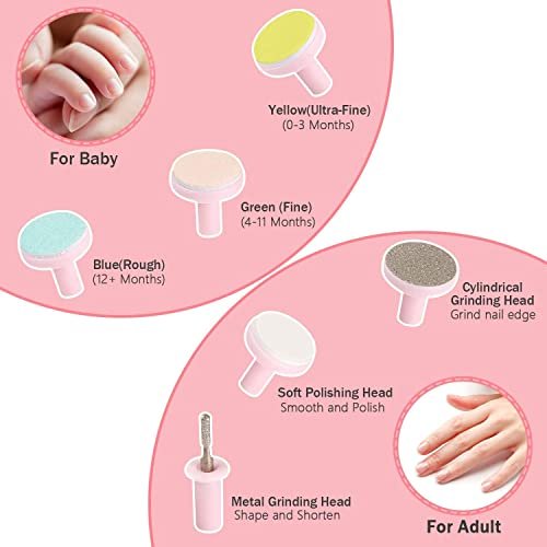 Baby Nail Trimmer Electric, Electric Nail File Baby Nail Clippers with Light, Toe Nail Sander for Thick Nails, Infant Nail Clippers for Newborn Or Toddler Toes and Fingernails(Pink)