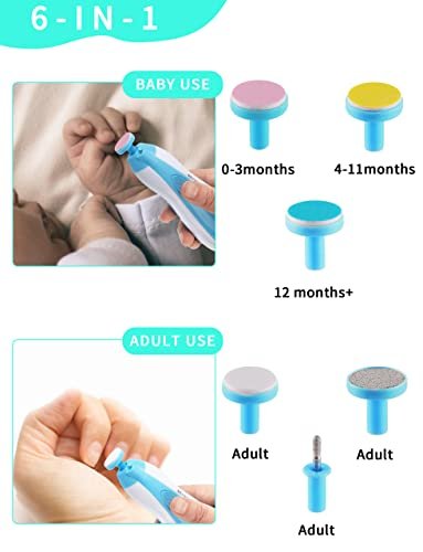 Baby Nail Trimmer Electric,Nail Clippers File for Baby No Sharp Claws Hurt, 6 in 1 with Light Safety Cutter for Newborn Infant Toddler Kids Toes and Fingernails Care