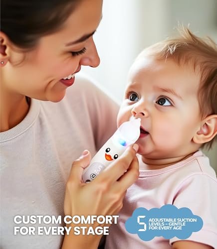 Baby Nasal Aspirator for Newborns & Infants | Electric Nose Sucker | Hospital Grade Suction | 5 Suction Levels | USB-C Rechargeable | BPA-Free Silicone Tips | LED Light & Music | Easy To Clean