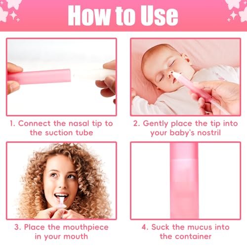 Baby Nasal Aspirator Nasal Congestion Relief with 25 Hygiene Filters 2 Silicone Tips with Nose Cleaning Tweezer, Pink