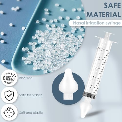 Baby Nasal Syringe (2-Pack) - Safe Silicone Nasal Aspirator for Newborn - Infant Mucus Removal - 10ml Nose Cleaner Syringe for Baby - Toddler Congestion Relief - Reusable Tips - White