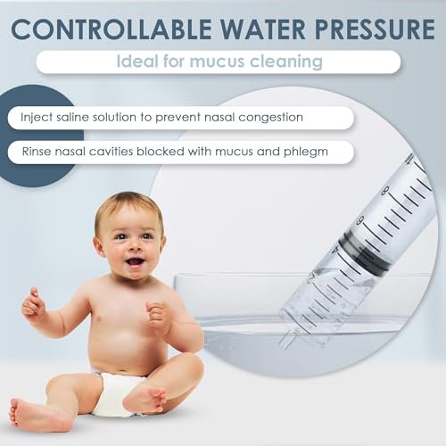 Baby Nasal Syringe (2-Pack) - Safe Silicone Nasal Aspirator for Newborn - Infant Mucus Removal - 10ml Nose Cleaner Syringe for Baby - Toddler Congestion Relief - Reusable Tips - White