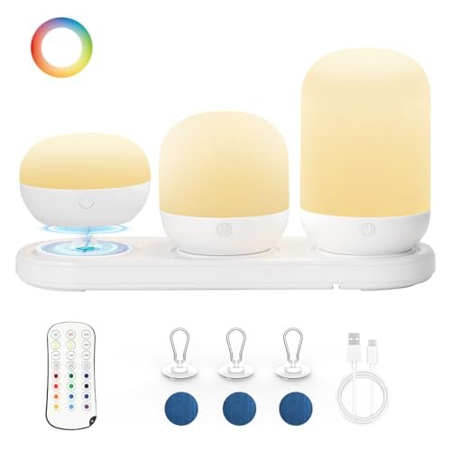 Baby Night Light for Kid, Portable Rechargeable Nightlight with Stable Charging Pad, Remote Control, Nursery Night Lamp for Breastfeeding, Toddler Night Light for Bedroom, Timer Setting