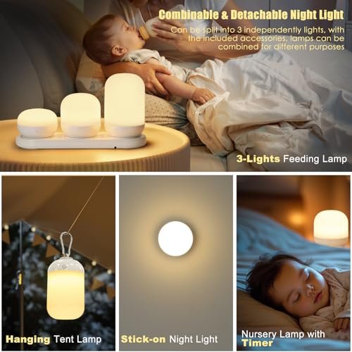 Baby Night Light for Kid, Portable Rechargeable Nightlight with Stable Charging Pad, Remote Control, Nursery Night Lamp for Breastfeeding, Toddler Night Light for Bedroom, Timer Setting