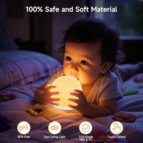 Baby Night Light, Nursery Night Lamp with 8 RGB Colors Changing, 1h Timer, Rechargeable & Touch Control, Soft BPA Free Portable Dimmable Night Lamp for Kids Room Breastfeeding