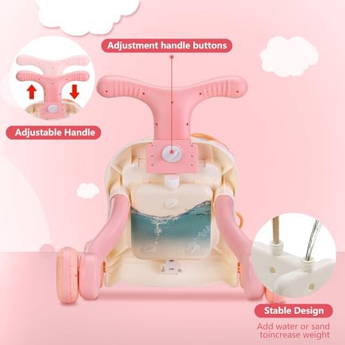 Baby Push Walker 3 in 1 Sit-to-Stand Learning Walker with Wheels Kids’Multiple Educational Activity Center Music Learning Toy Gift for Infant Boys Girls (Pink)