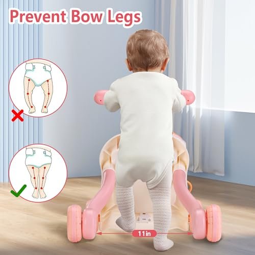 Baby Push Walker 3 in 1 Sit-to-Stand Learning Walker with Wheels Kids’Multiple Educational Activity Center Music Learning Toy Gift for Infant Boys Girls (Pink)