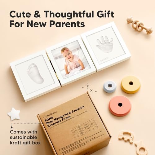 Baby Shower Gifts for Boys, Girls - Baby Hand and Footprint Kit, Newborn Handprint Kit, Keepsake Photo Frame, Nursery Picture Frame, Gender-Neutral Newborn Keepsake Gifts (Alpine White)
