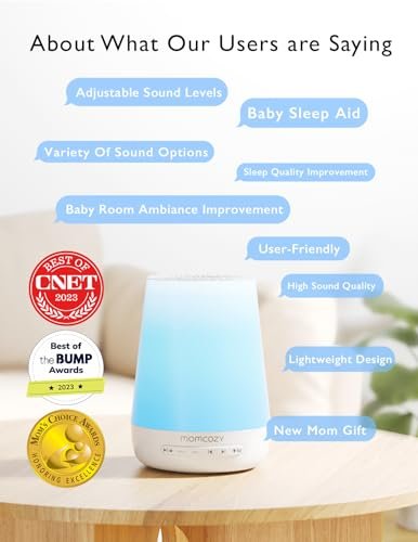Baby Sound Machine, Momcozy White Noise Machine for Baby Sleeping with Night Light, Toddler Sleep Trainer with 34 Soothing Sounds, Timer, App Remote Control, Personal Sleep Routine (Blue)