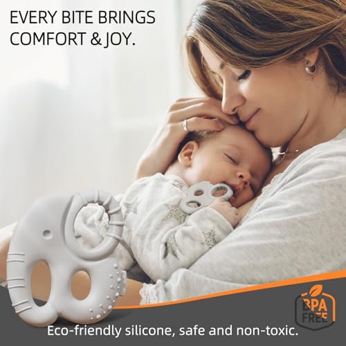 Baby Teething Toys for Babies 0-6 Months, Baby Teethers for Babies 3-6 6-12 Months Silicone Baby Chew Toys Gifts for Must Haves, BPA Free Elephant