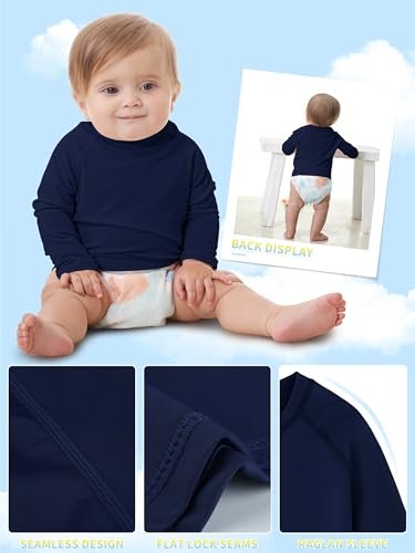 Baby Todder Rash Guard Shirts SPF Long Sleeve Swim Shirts Sun Protection Rashguard Swimwear for Baby Boys Girls